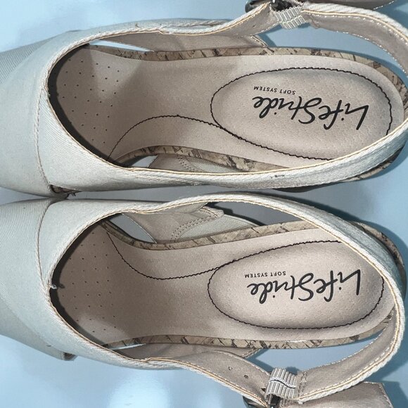 LifeStride Beige Lara Sandals w/ Cork Block Heels & Adjustable Straps Size 10M - Picture 15 of 16
